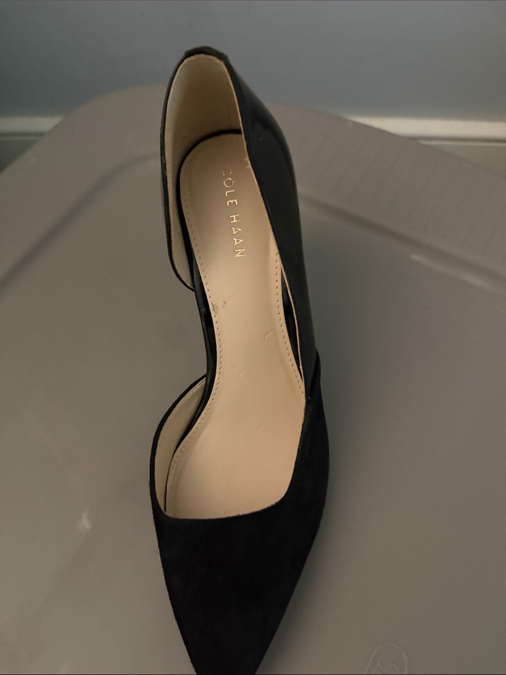 Cole Haan Black Suede D'Orsay Pointed-Toe Pump